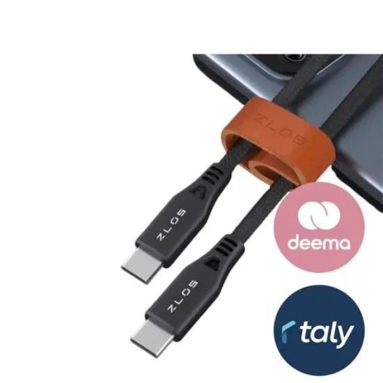 Zlos USB-C to USB-C Cable Leather Strap Included - Black